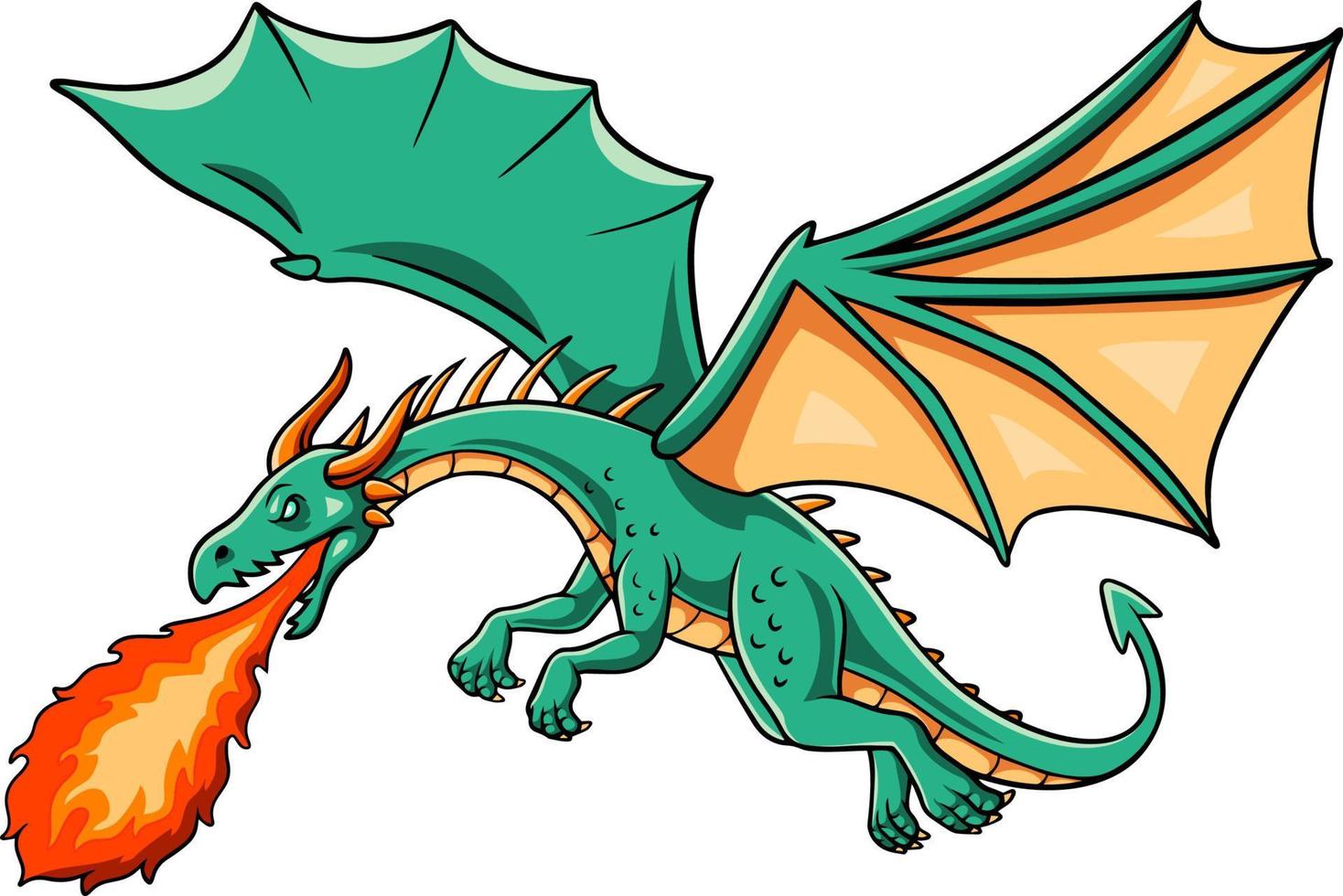 Cartoon green dragon spitting fire vector