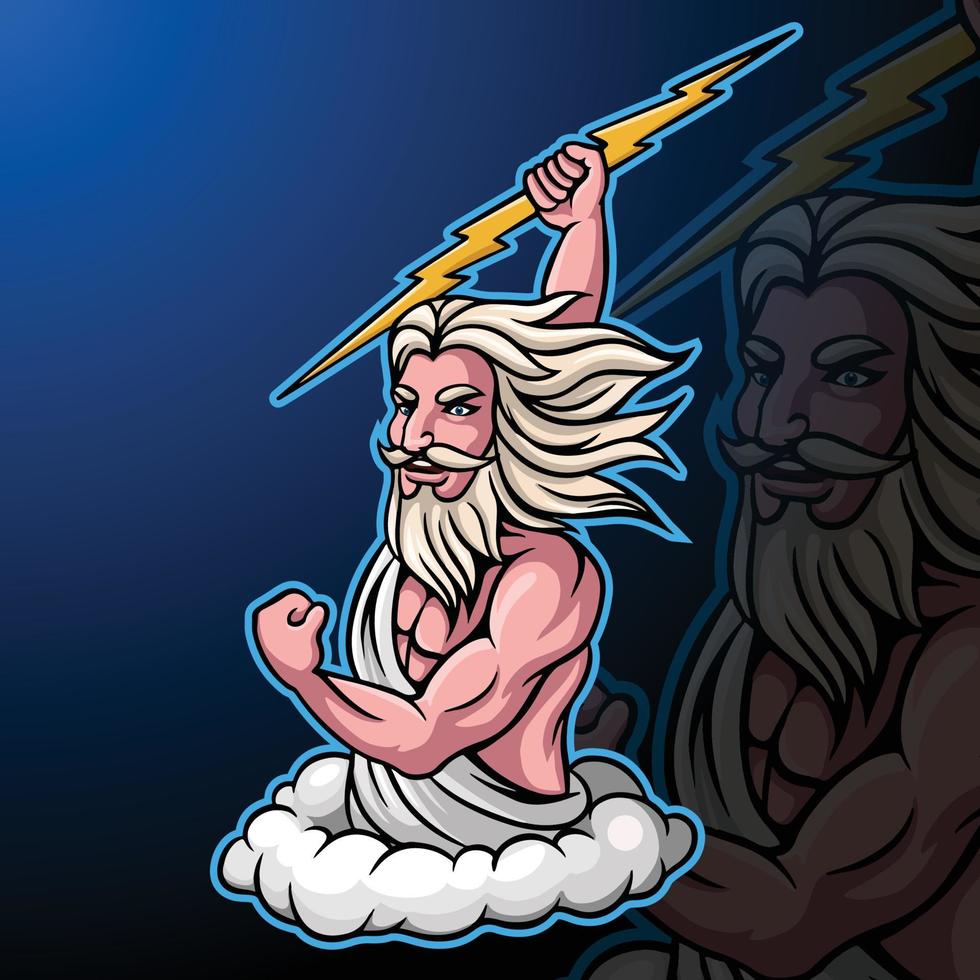 Cartoon zeus mascot holding a thunderbolt vector