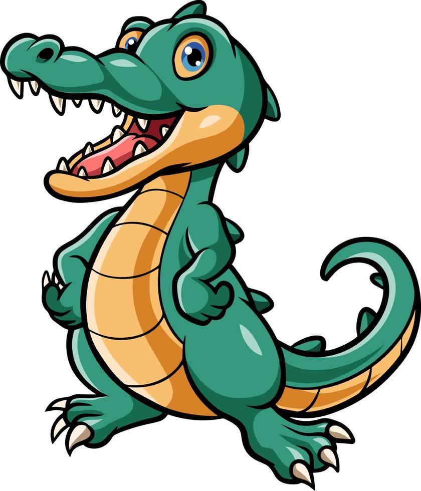 Cartoon funny crocodile posing on white background vector