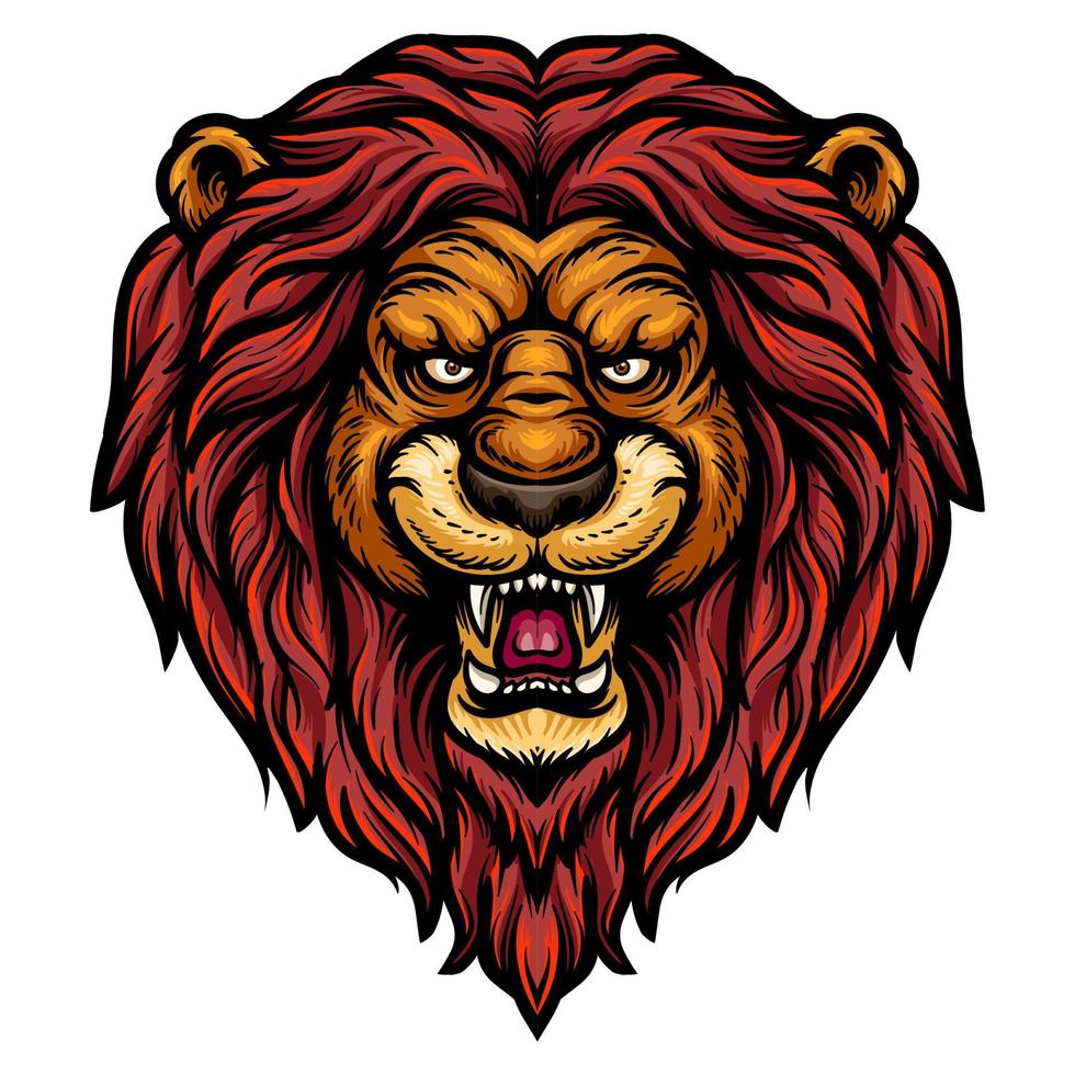 Cartoon angry lion head mascot vector