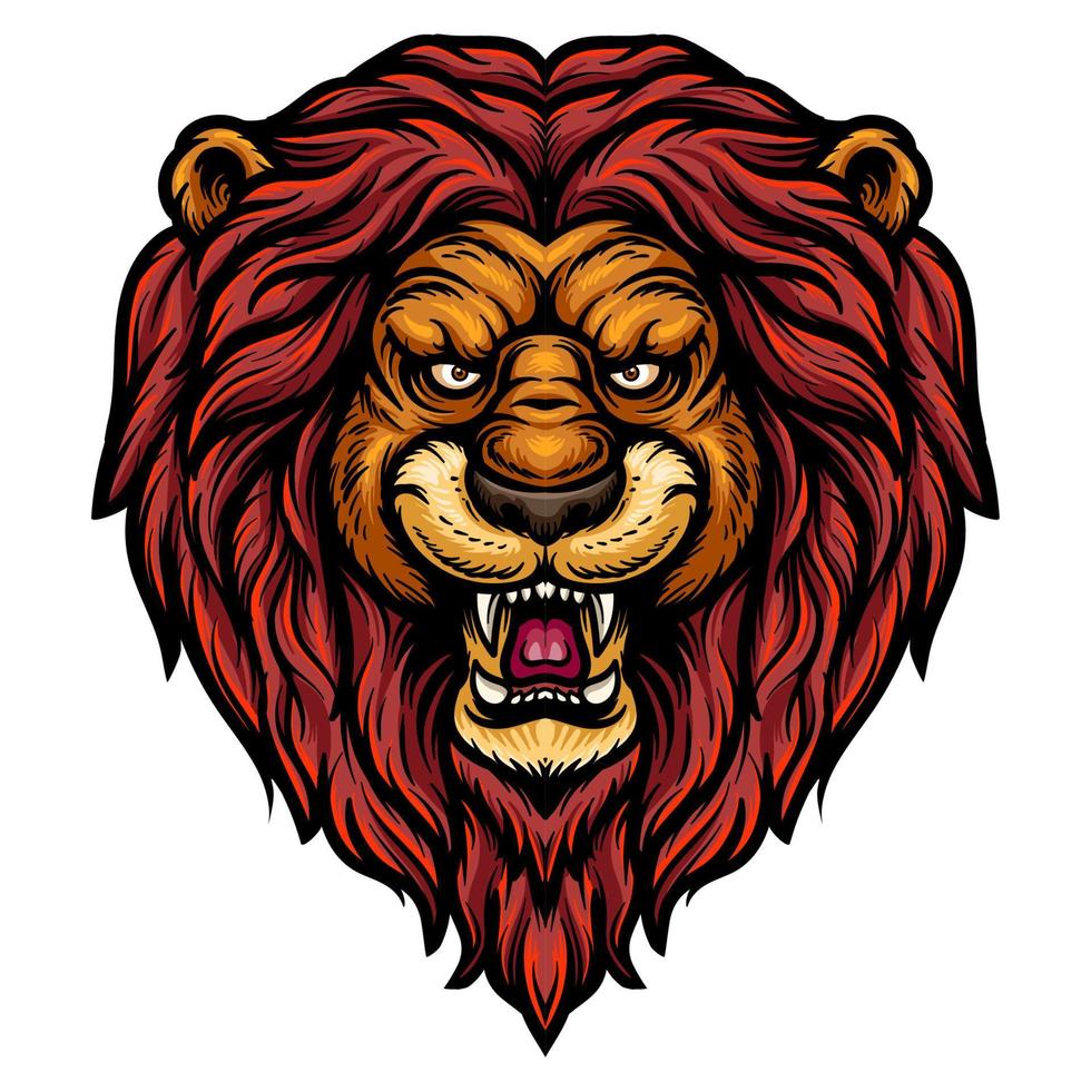 Cartoon angry lion head mascot vector