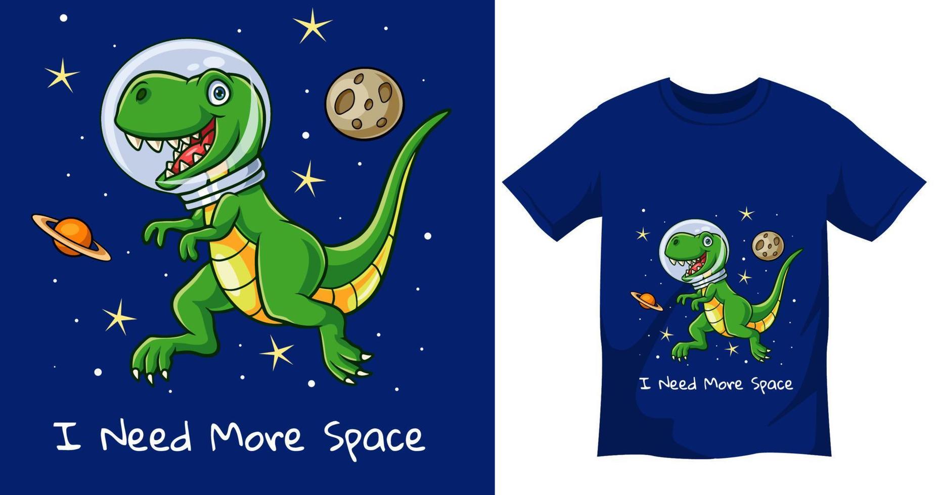 linda astronauta dinosaurio t camisa diseño modelo vector