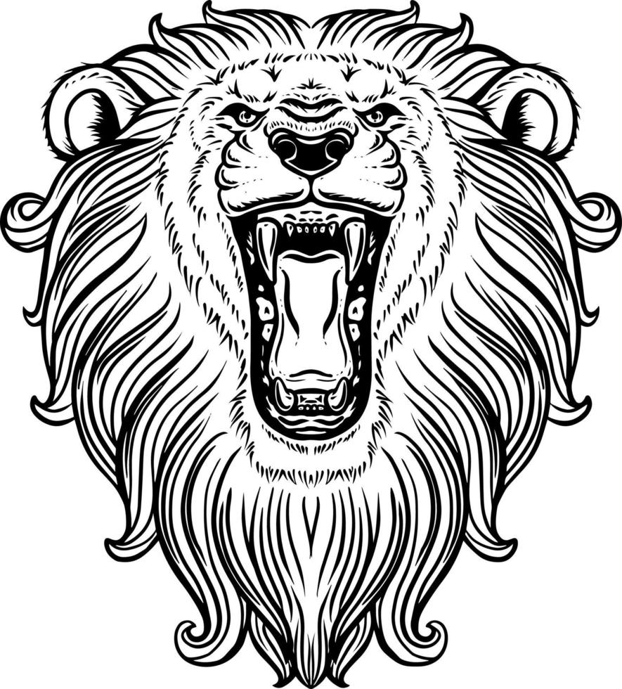 Black and white lion head roaring 20003563 Vector Art at Vecteezy