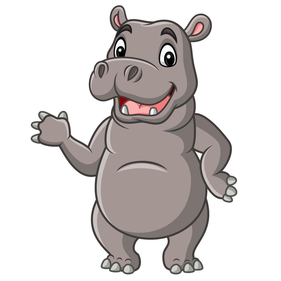 Cartoon smiling hippo waving hand vector