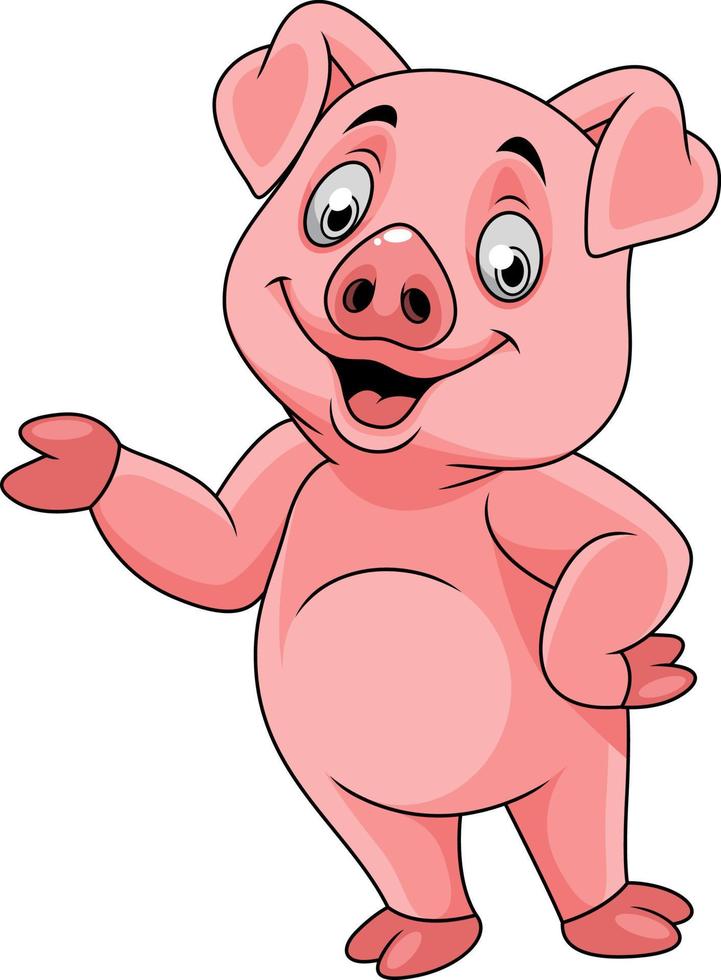 Cartoon happy pig presenting vector