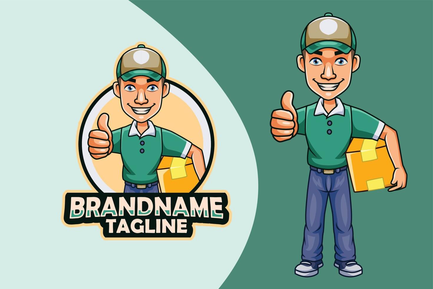 Vector Illustration of Delivery courier man holding package with phone