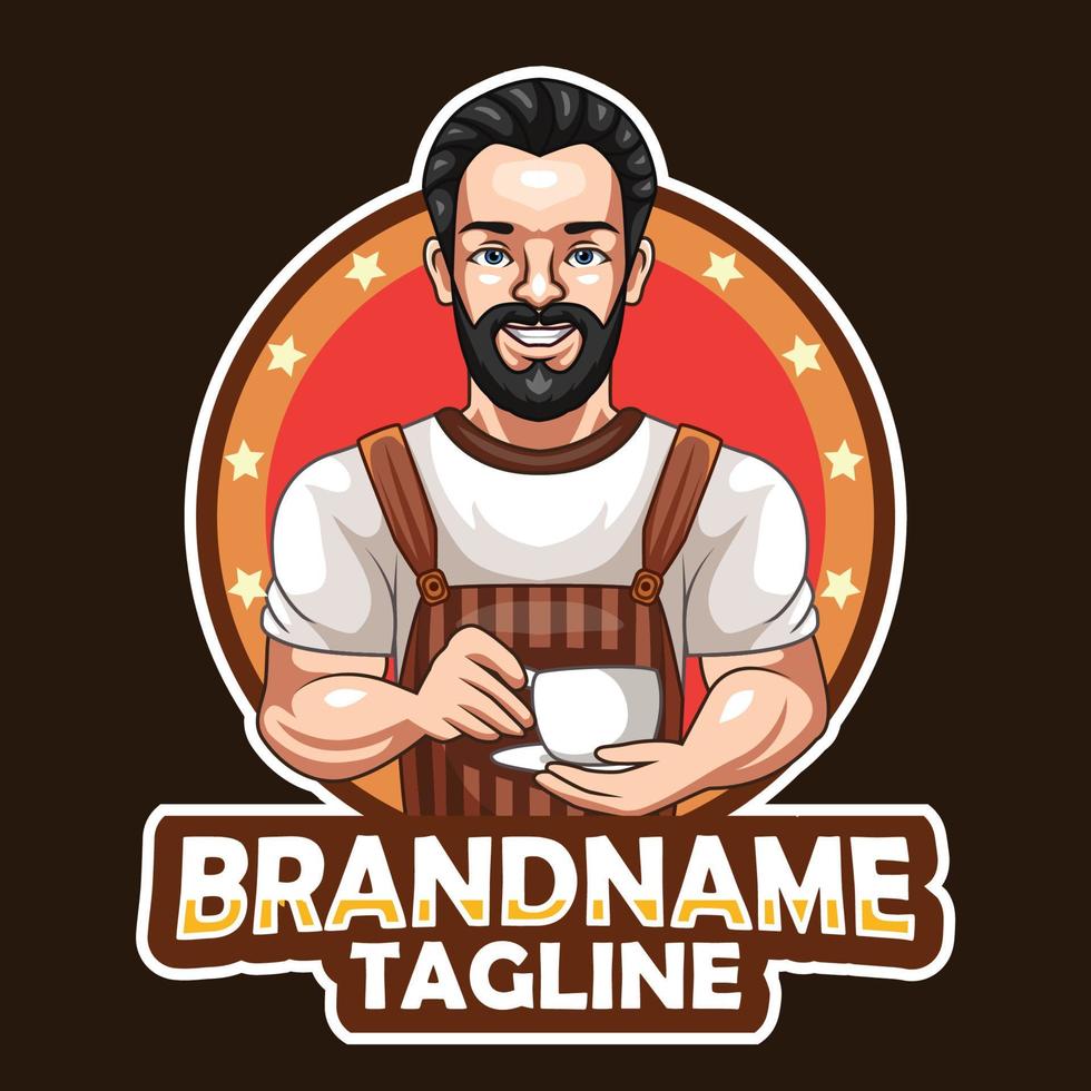 Cartoon male barista holding coffee mug vector