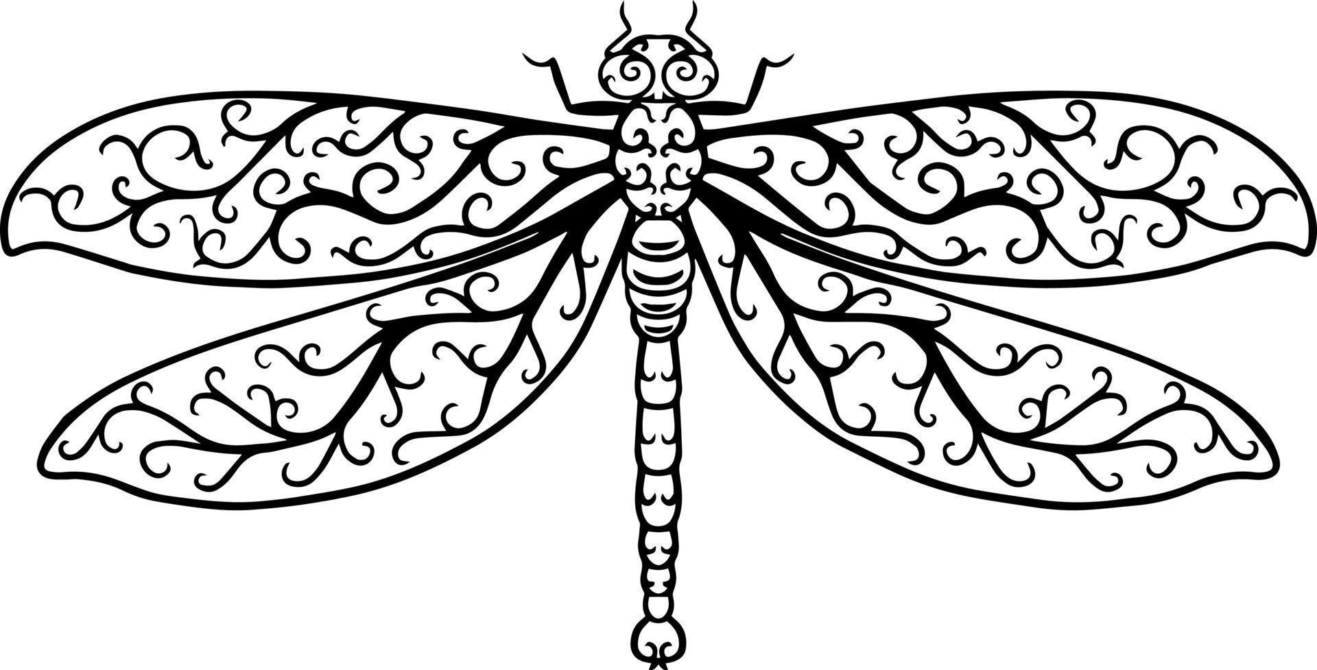 Vector illustration of Hand drawn decorative dragonfly on white background