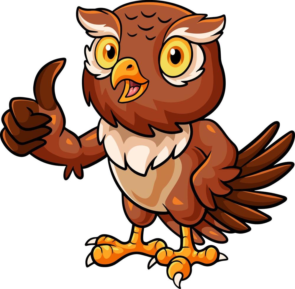 Cartoon cute owl giving thumbs up vector