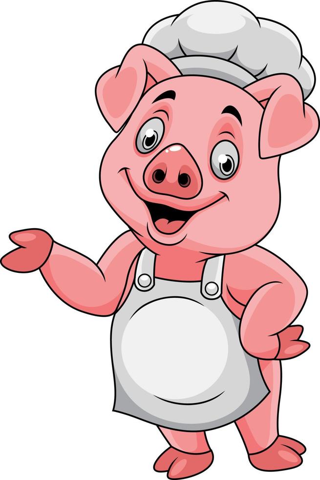 Cartoon happy pig chef presenting vector