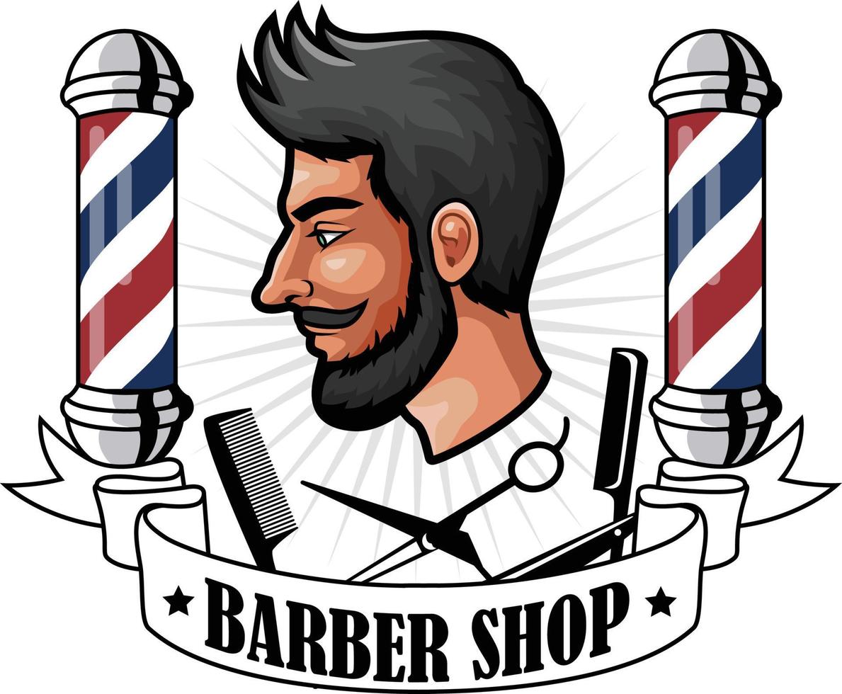 Barbershop with beard man and equipment vector
