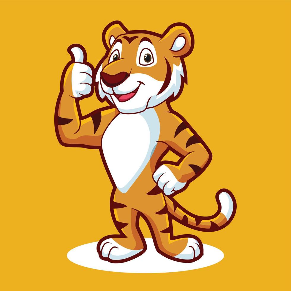Cartoon tiger mascot giving thumb up vector