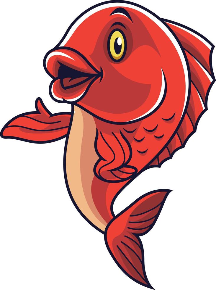 Cartoon fish mascot waving vector