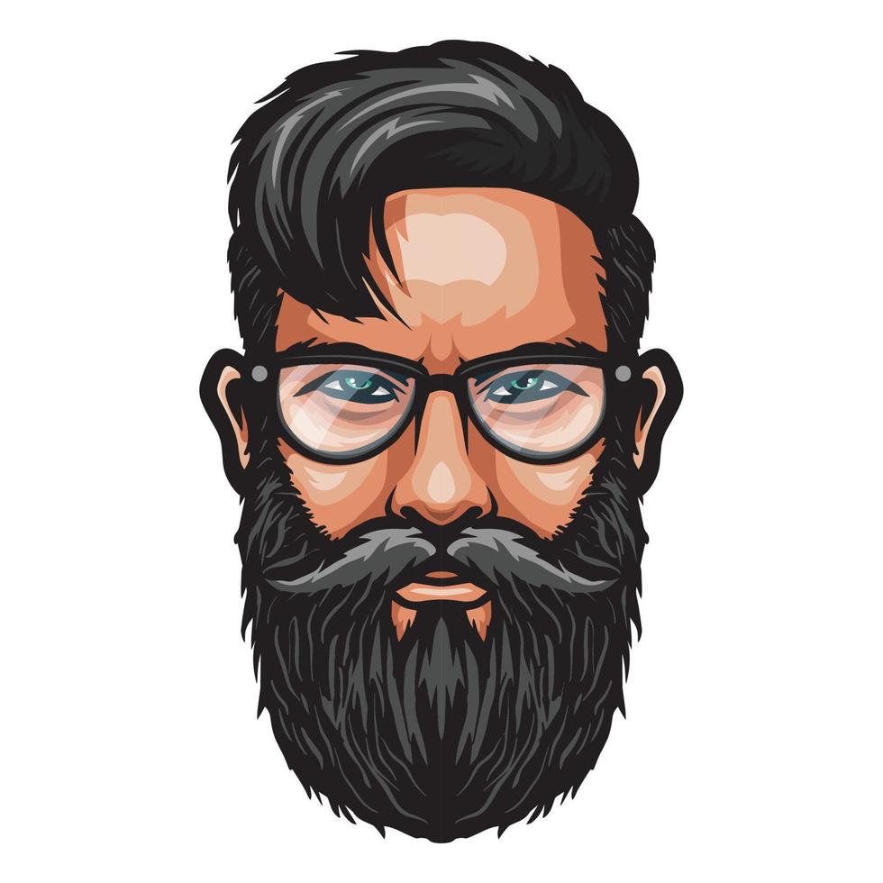 Bearded man face with glasses vector