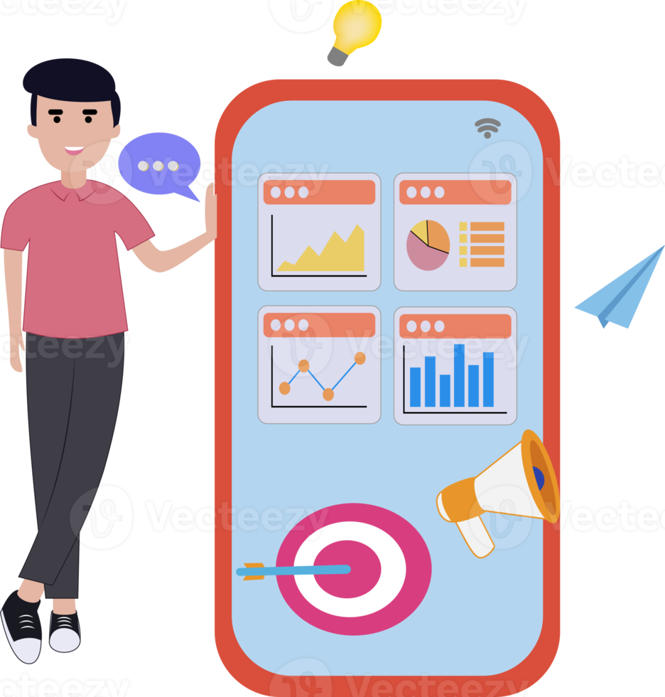businessman setting up project data presentation on smartphone. mobile marketing. businessman presentation data infographics. mobile marketing. mobile data analysis. online data analysis png