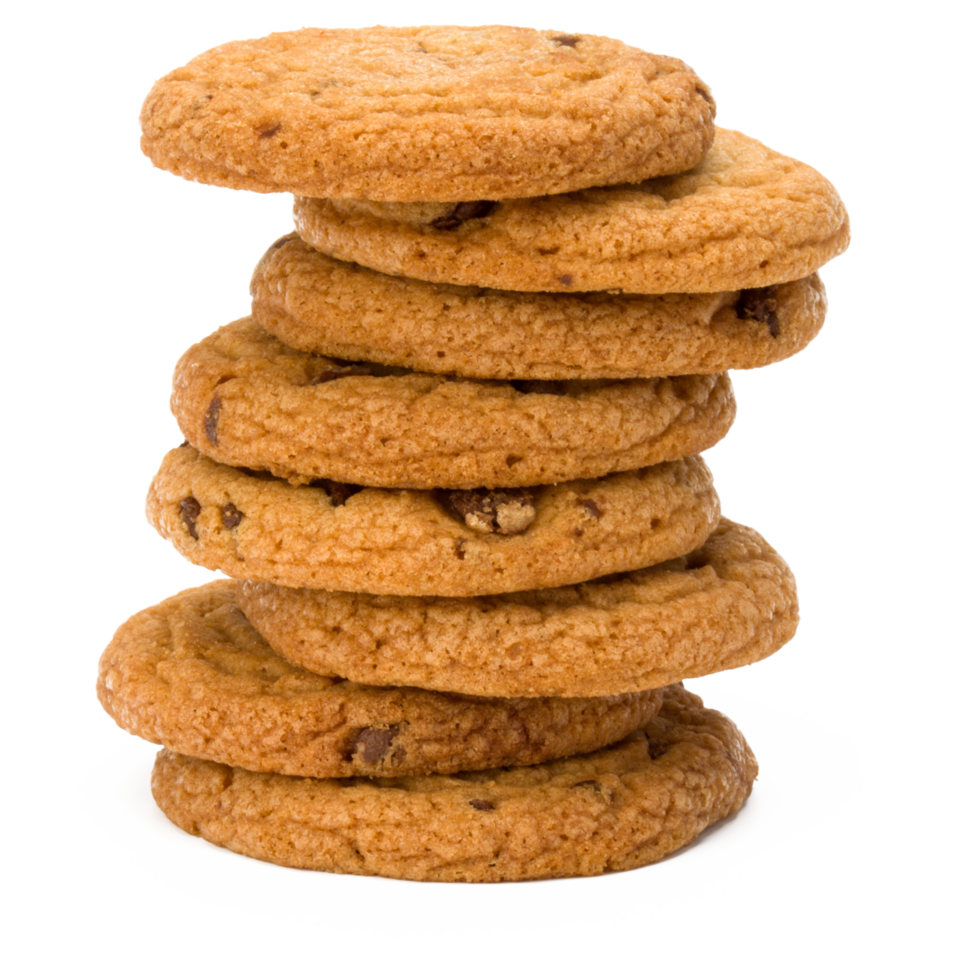 Stacked Chocolate chip cookies isolated. Sweet biscuits. Homemade pastry. png