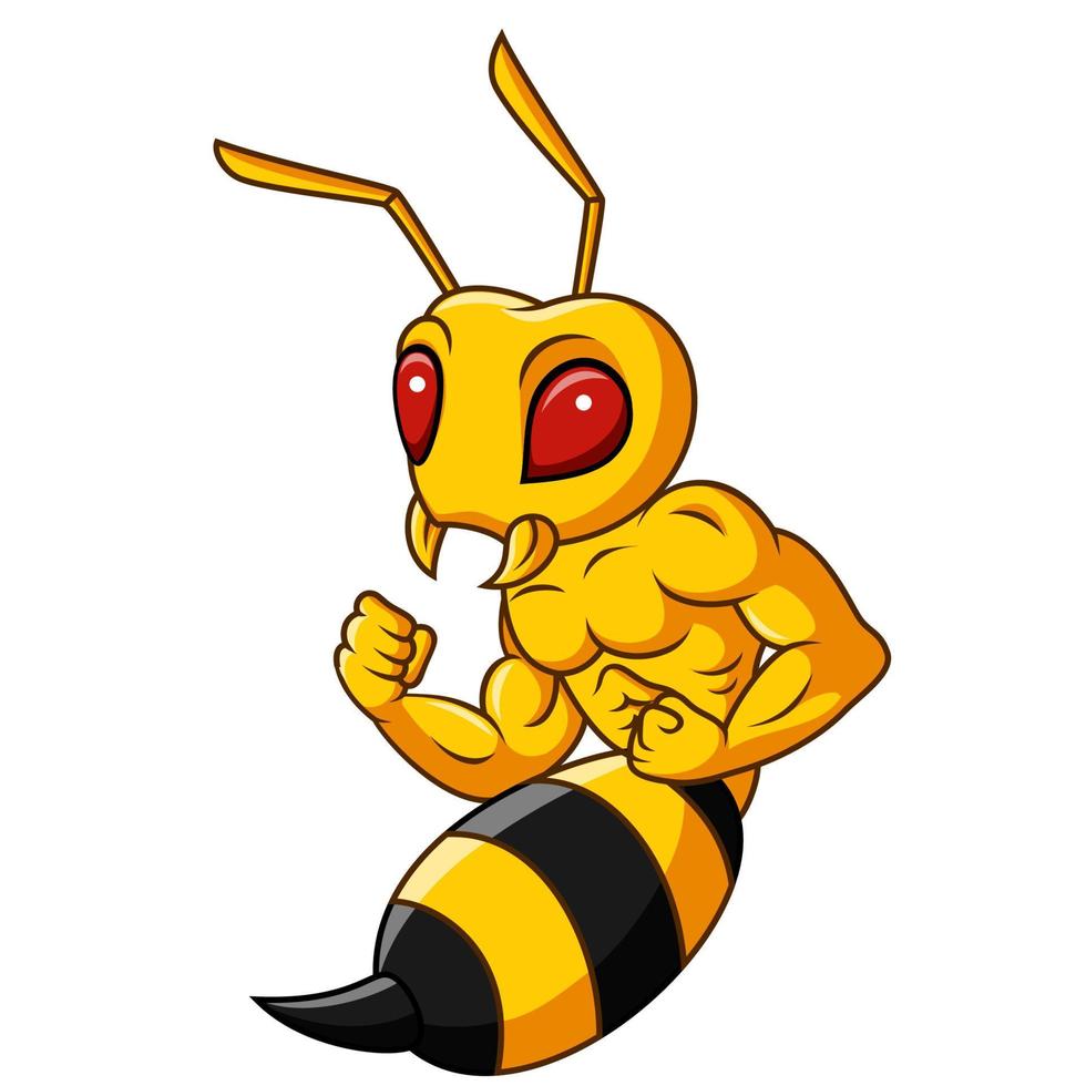 Cartoon muscular hornet mascot isolated on white background vector