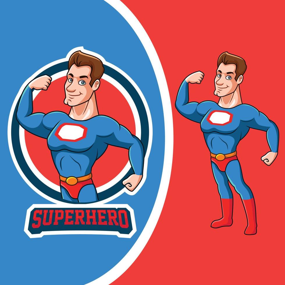 linda fuerte superhéroe dibujos animados posando vector