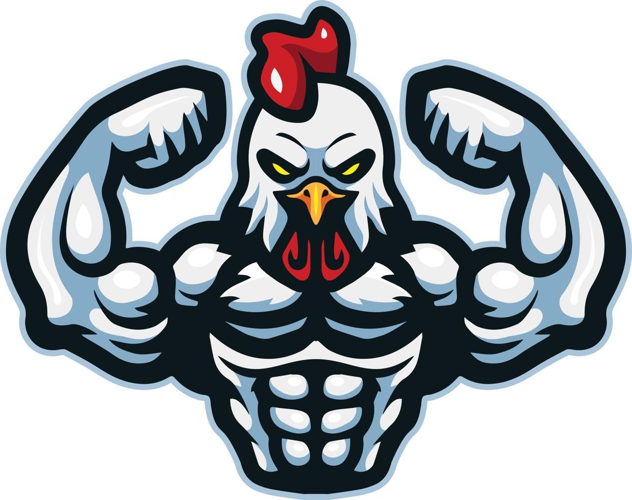 Cartoon rooster mascot with muscle body vector