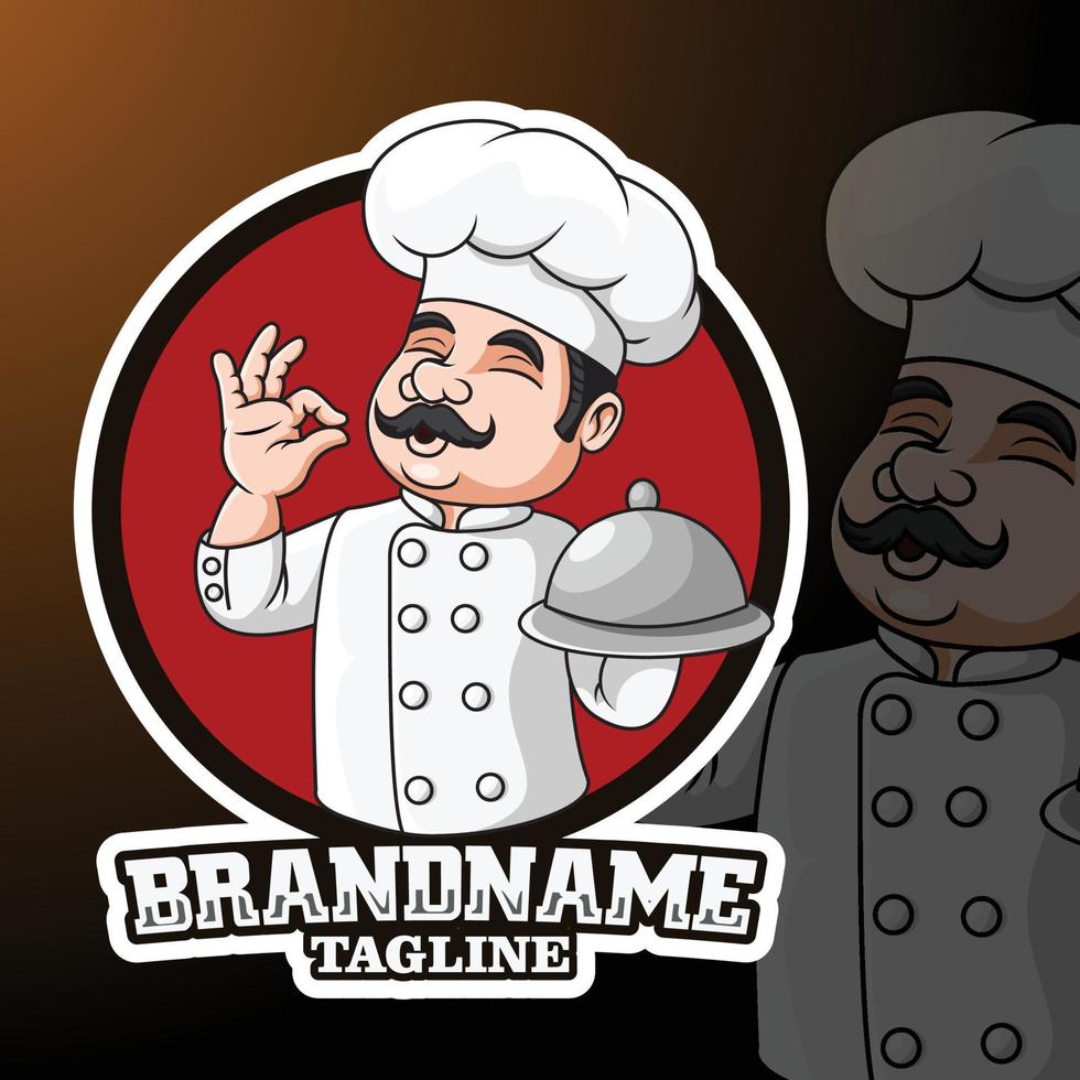 Cartoon chef holding a platter and ok sign vector