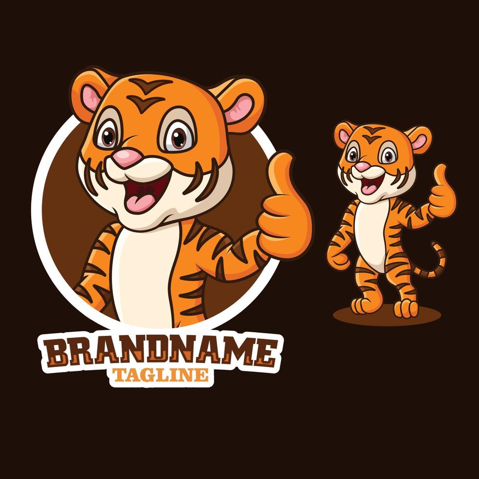 Cartoon little tiger mascot giving thumb up vector