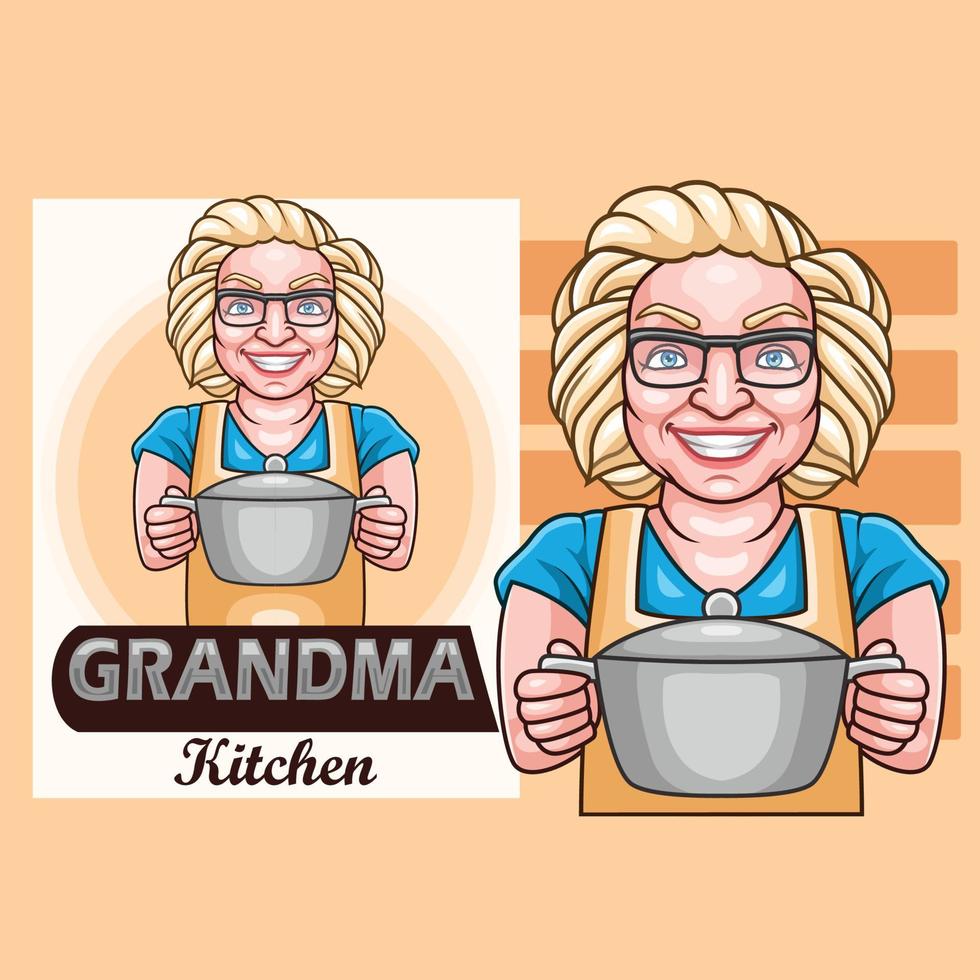Cartoon grandma kitchen holding pot vector