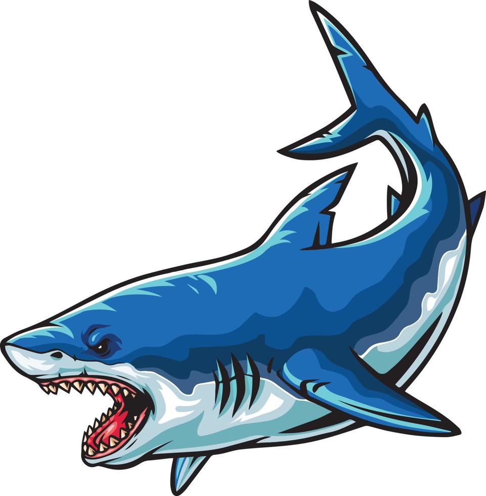 Cartoon angry blue shark mascot vector