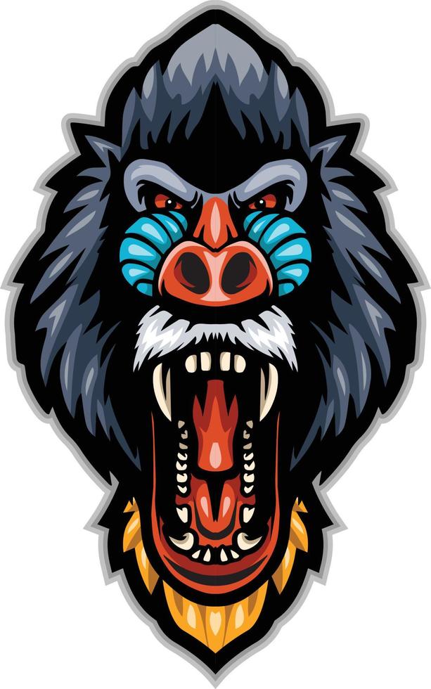Cartoon angry mandrill head mascot vector