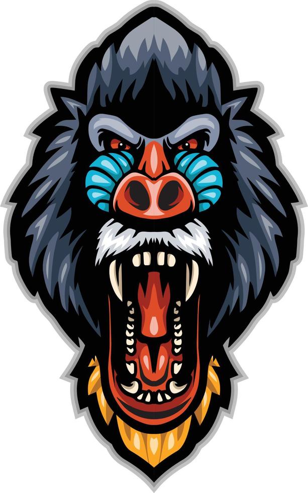 Cartoon angry mandrill head mascot vector