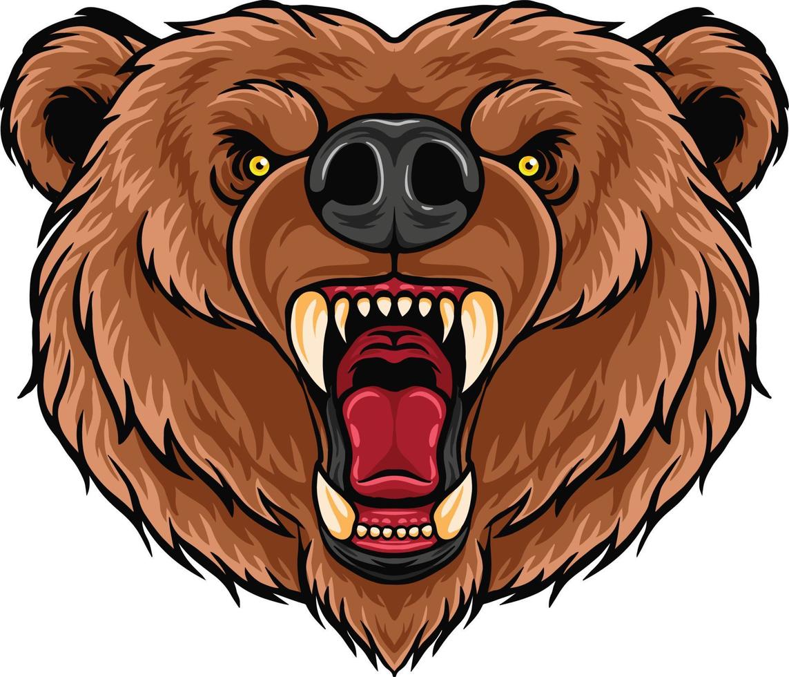 Cartoon angry bear head mascot design vector