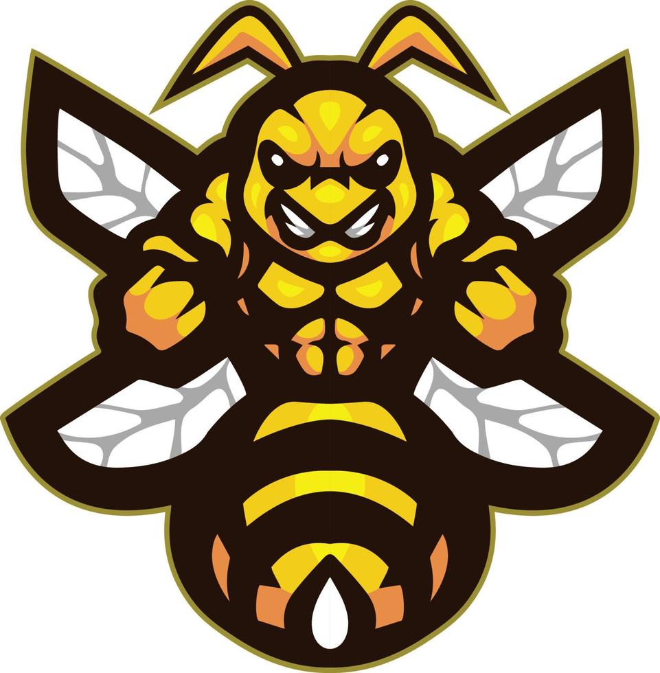 Cartoon strong bee mascot character vector