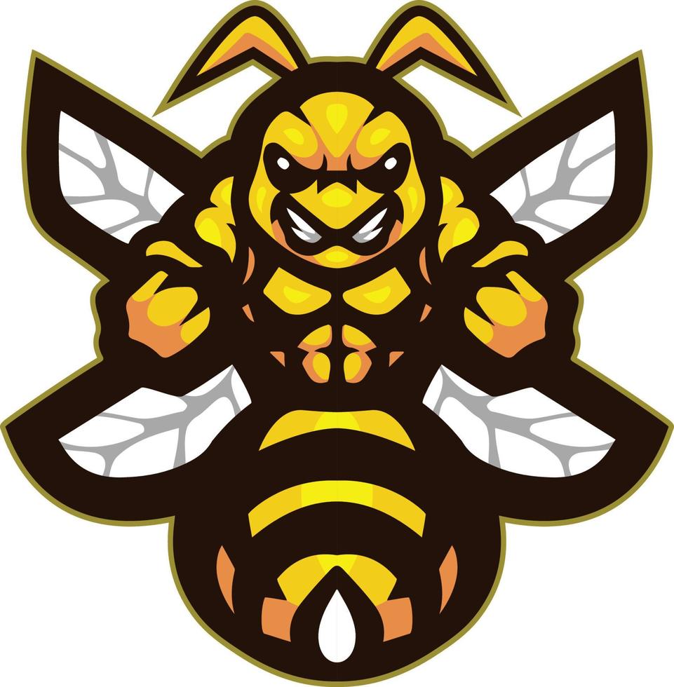 Cartoon strong bee mascot character vector