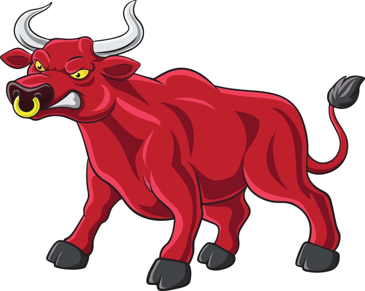 dibujos animados enojado rojo toro mascota vector