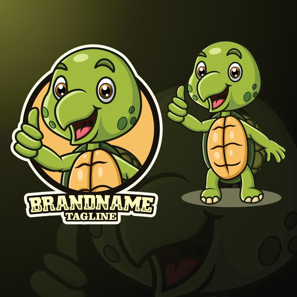 Cartoon funny little turtle mascot giving thumb up vector