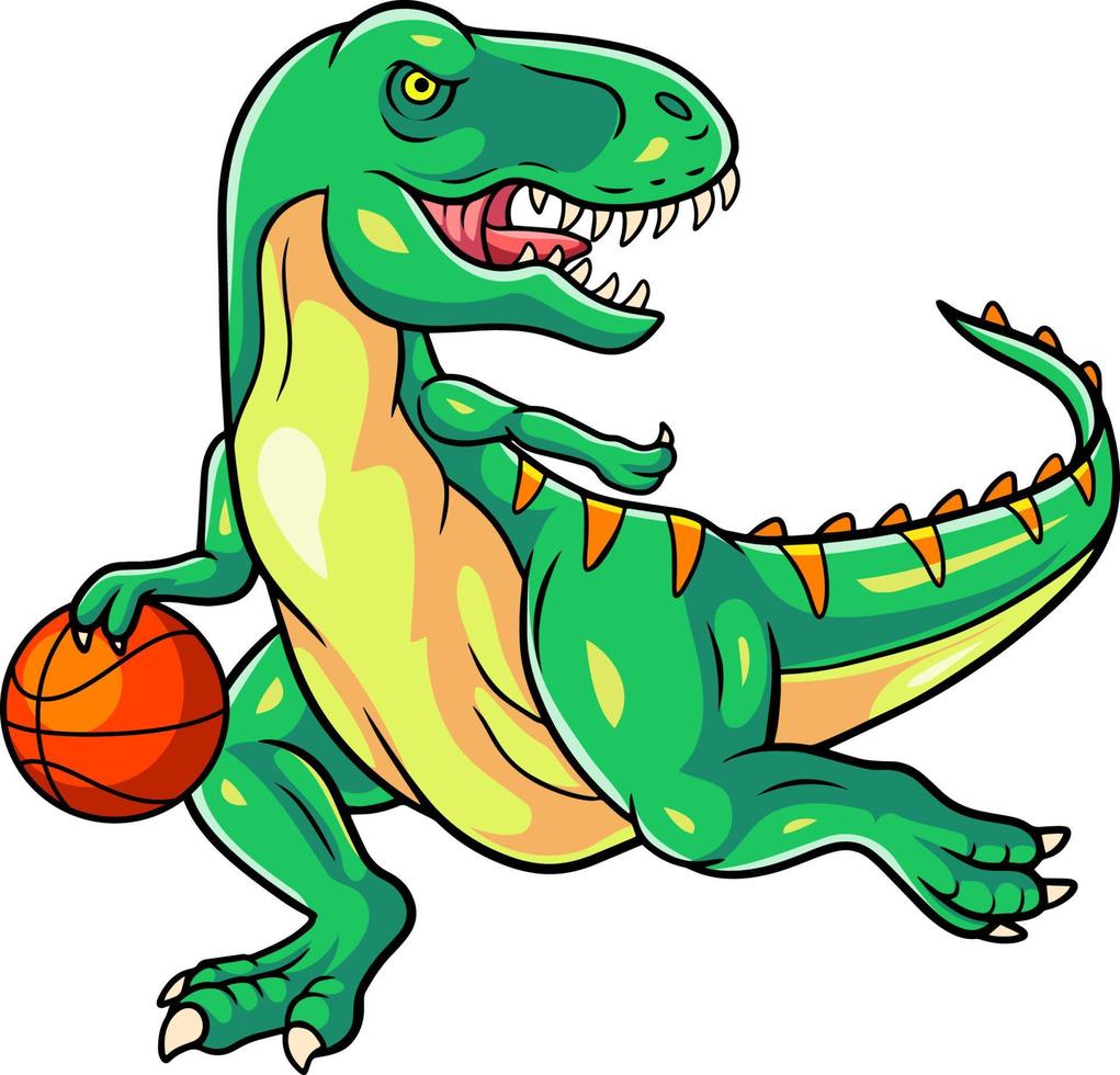 dibujos animados dinosaurio un baloncesto jugador vector