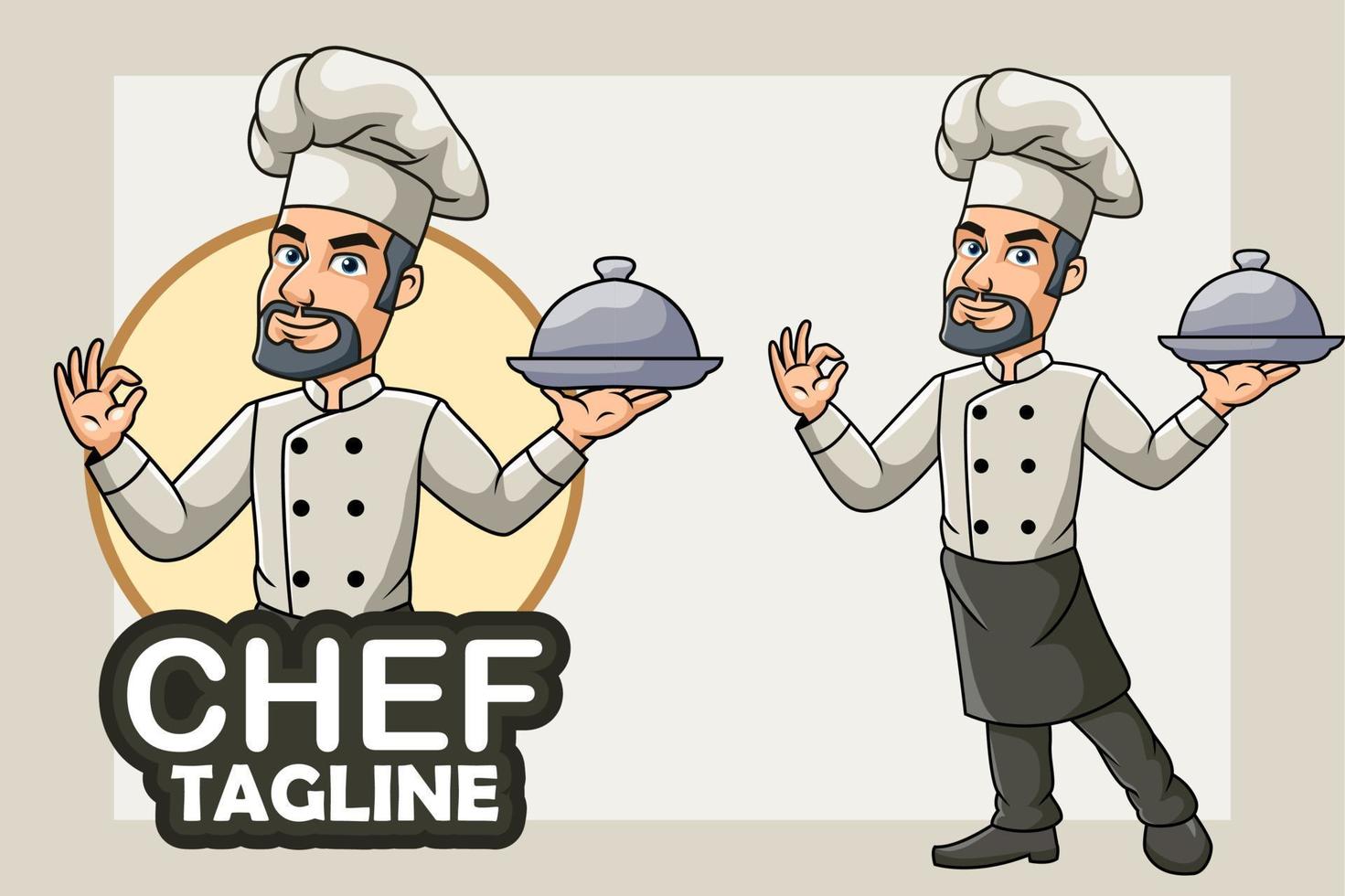 Cartoon chef holding a silver tray vector