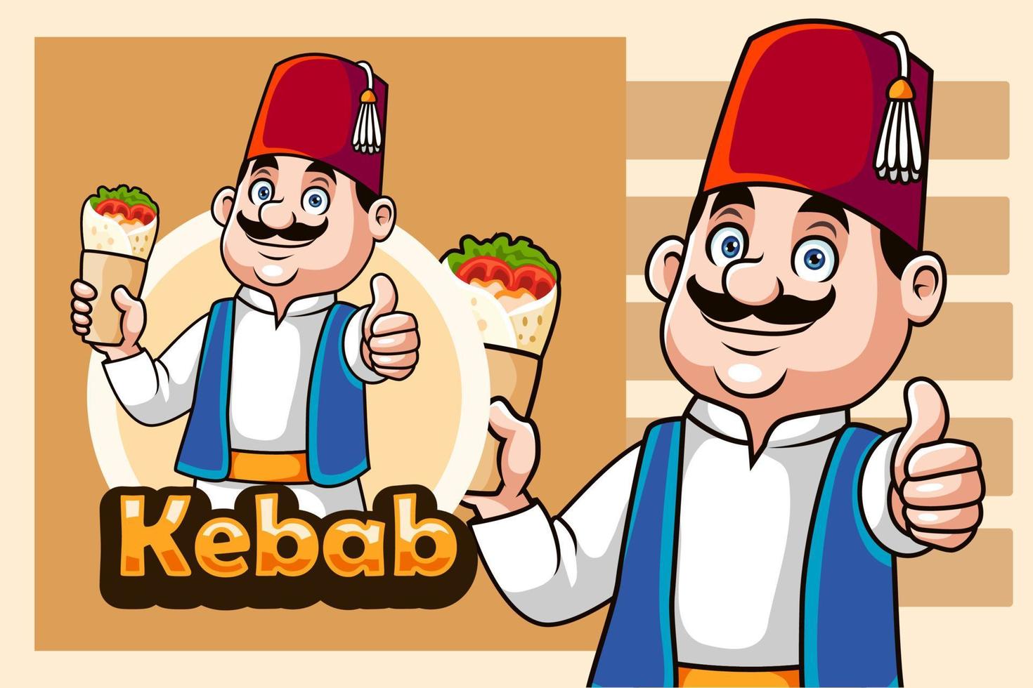 Cartoon turkish man holding doner kebab giving thumb up vector