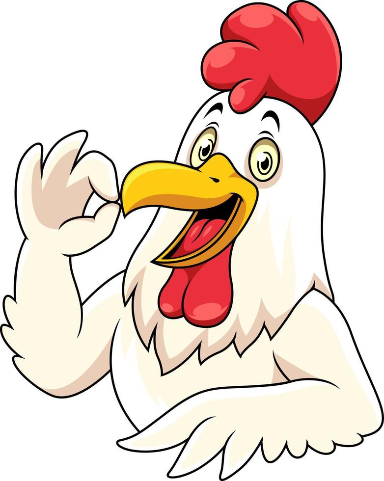 Cartoon happy rooster with showing OK sign gesture vector