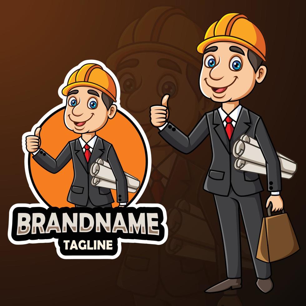 Cartoon male architect in business suit holding paper report and handbag vector