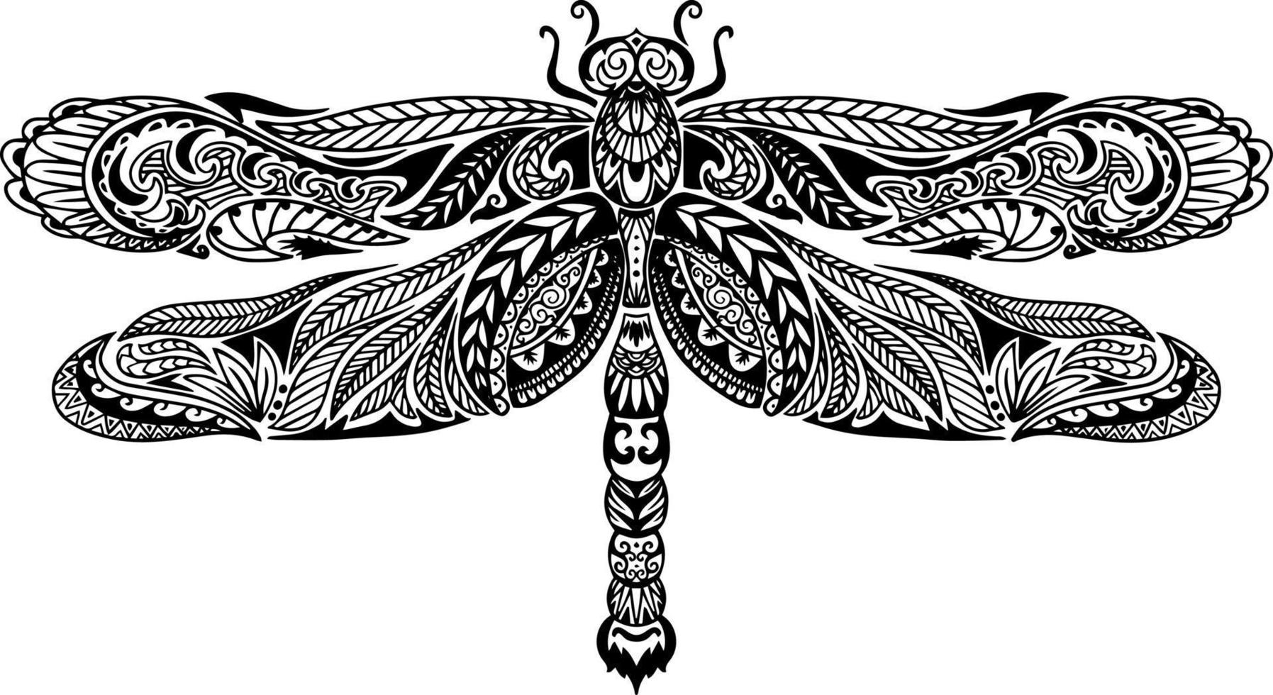 mano dibujado decorativo libélula en zentangle estilo vector
