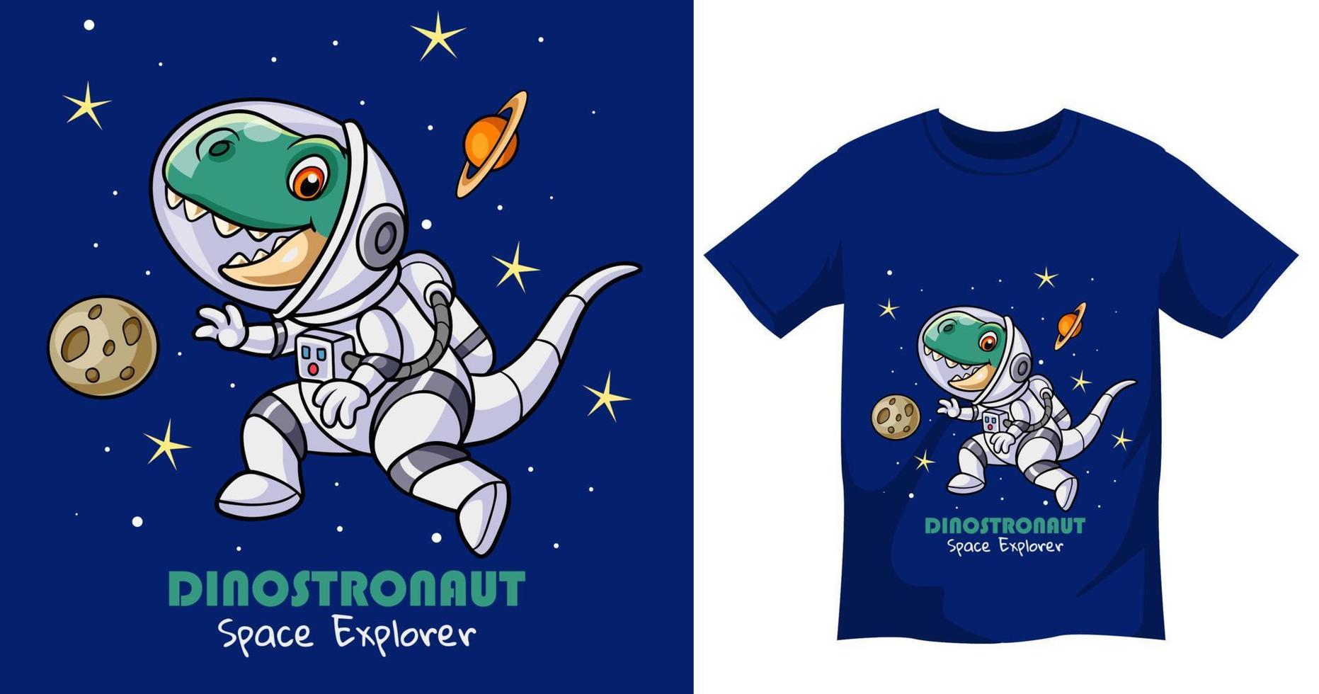 Cute astronaut dinosaur t shirt design template vector