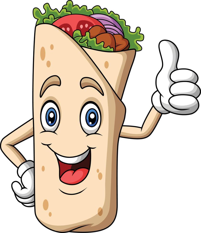 Cartoon burrito or kebab mascot design vector