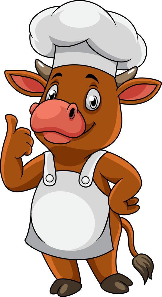 Cartoon happy cow chef giving thumbs up vector