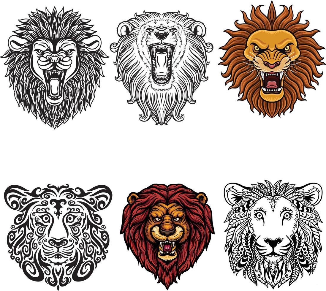 dibujos animados león cabeza mascota colección vector