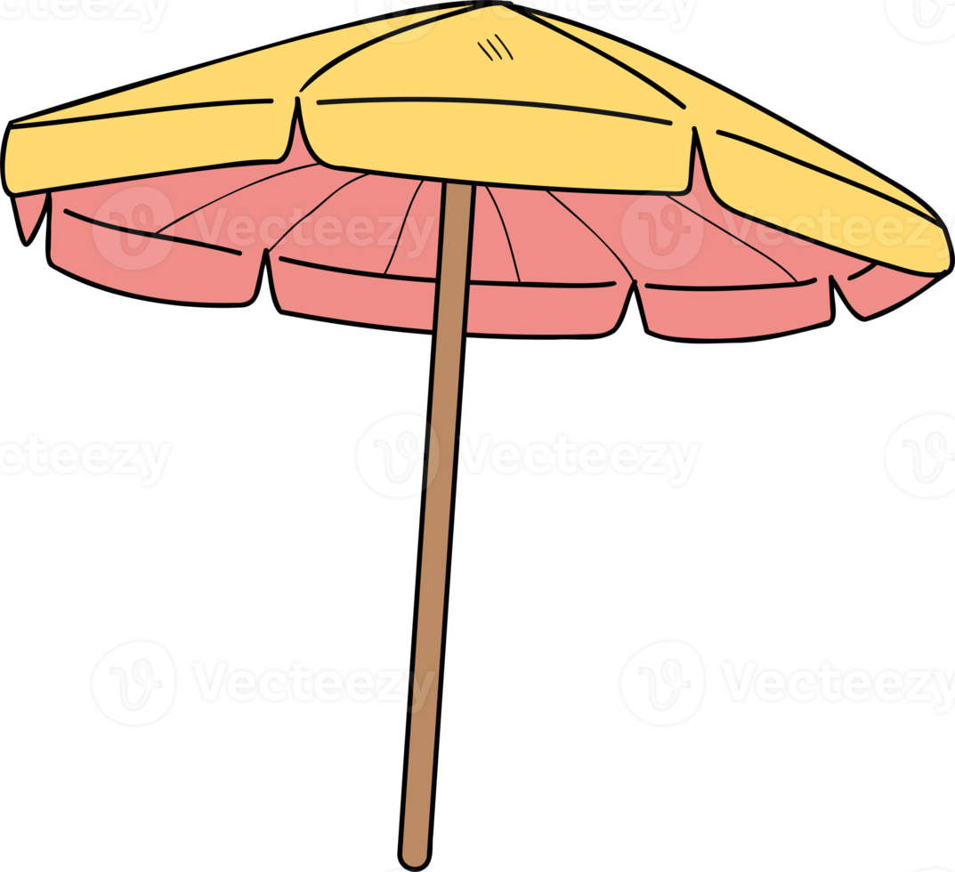 Hand gezeichnet Strand Regenschirm Illustration im Gekritzel Stil png