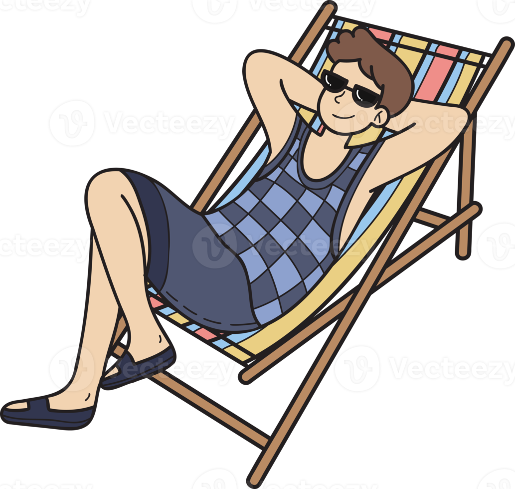 Hand Drawn Male tourists sunbathing on sunbeds illustration in doodle style png