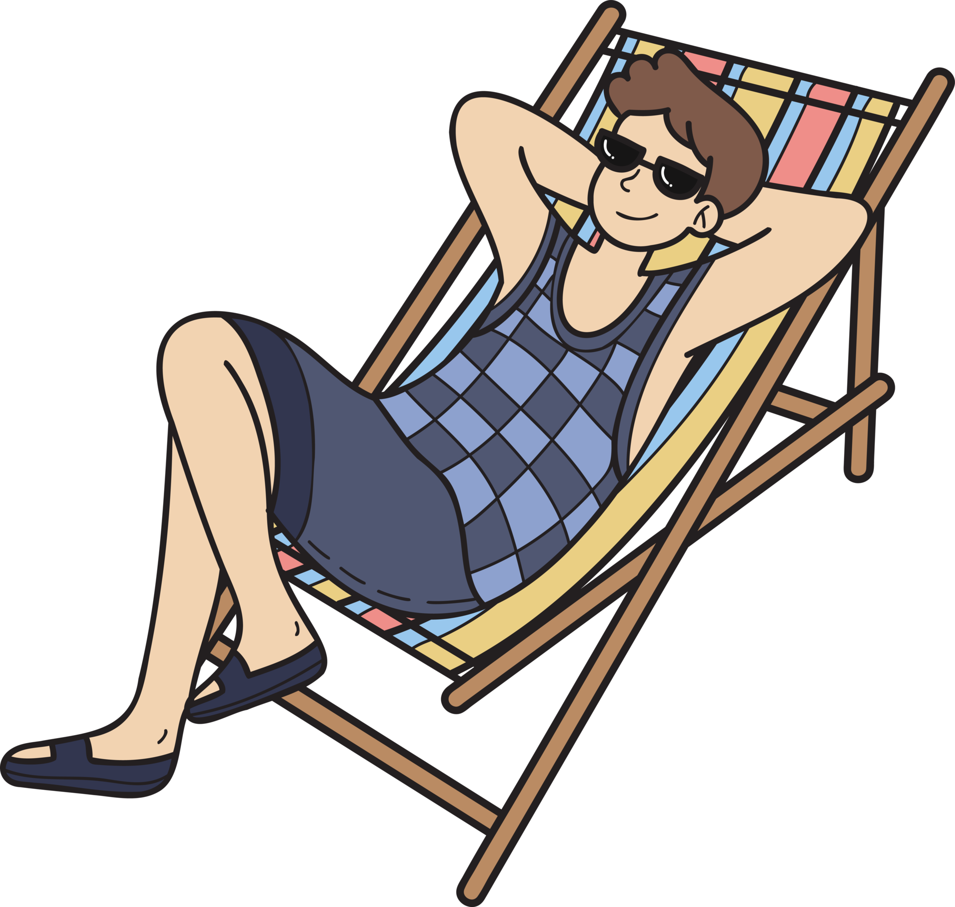 Hand Drawn Male tourists sunbathing on sunbeds illustration in doodle style 20005907