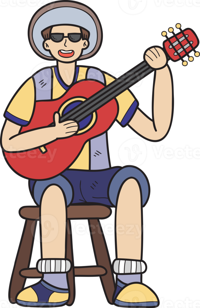 mano disegnato turisti giocando chitarra illustrazione nel scarabocchio stile png