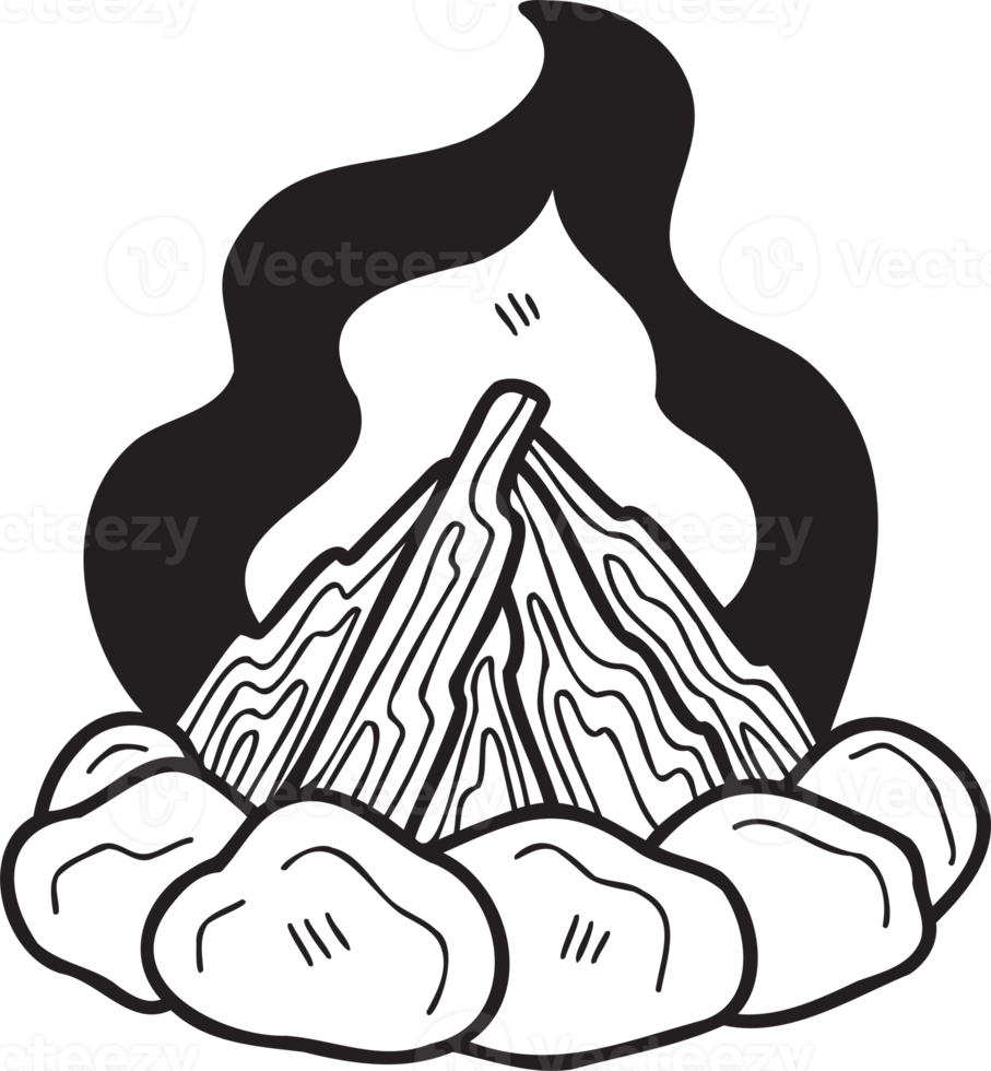 Hand Drawn fire pit for camping illustration in doodle style png