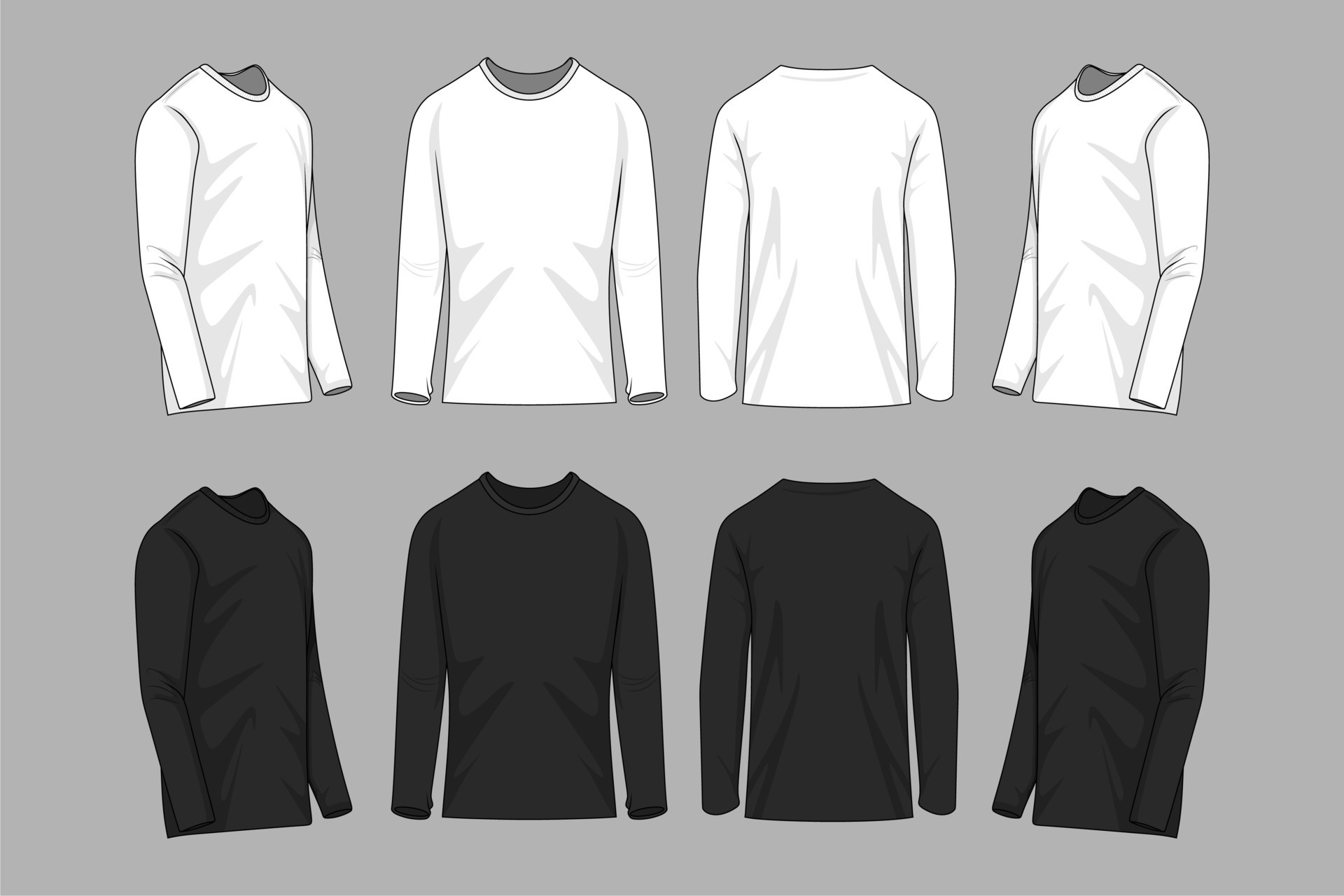 Men's clothing set in white and black colors. Front, back and side ...